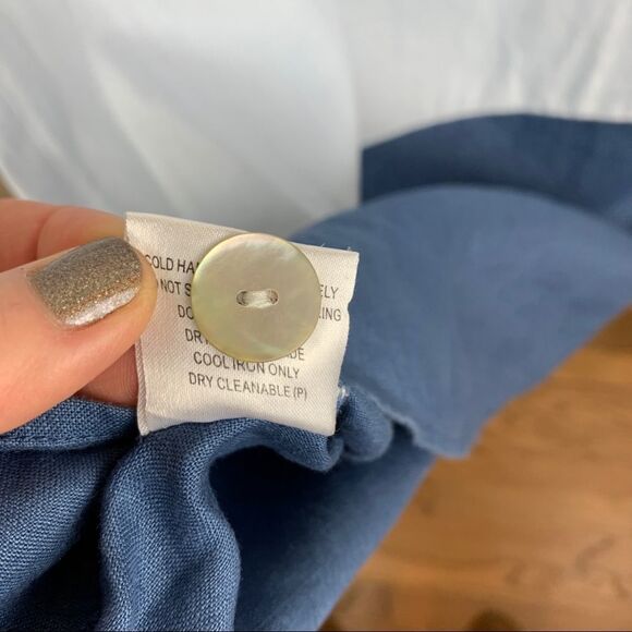 Gordon Smith Blue and White Linen Sleeveless Color-block Sheath Dress Sz 10 - Picture 13 of 15